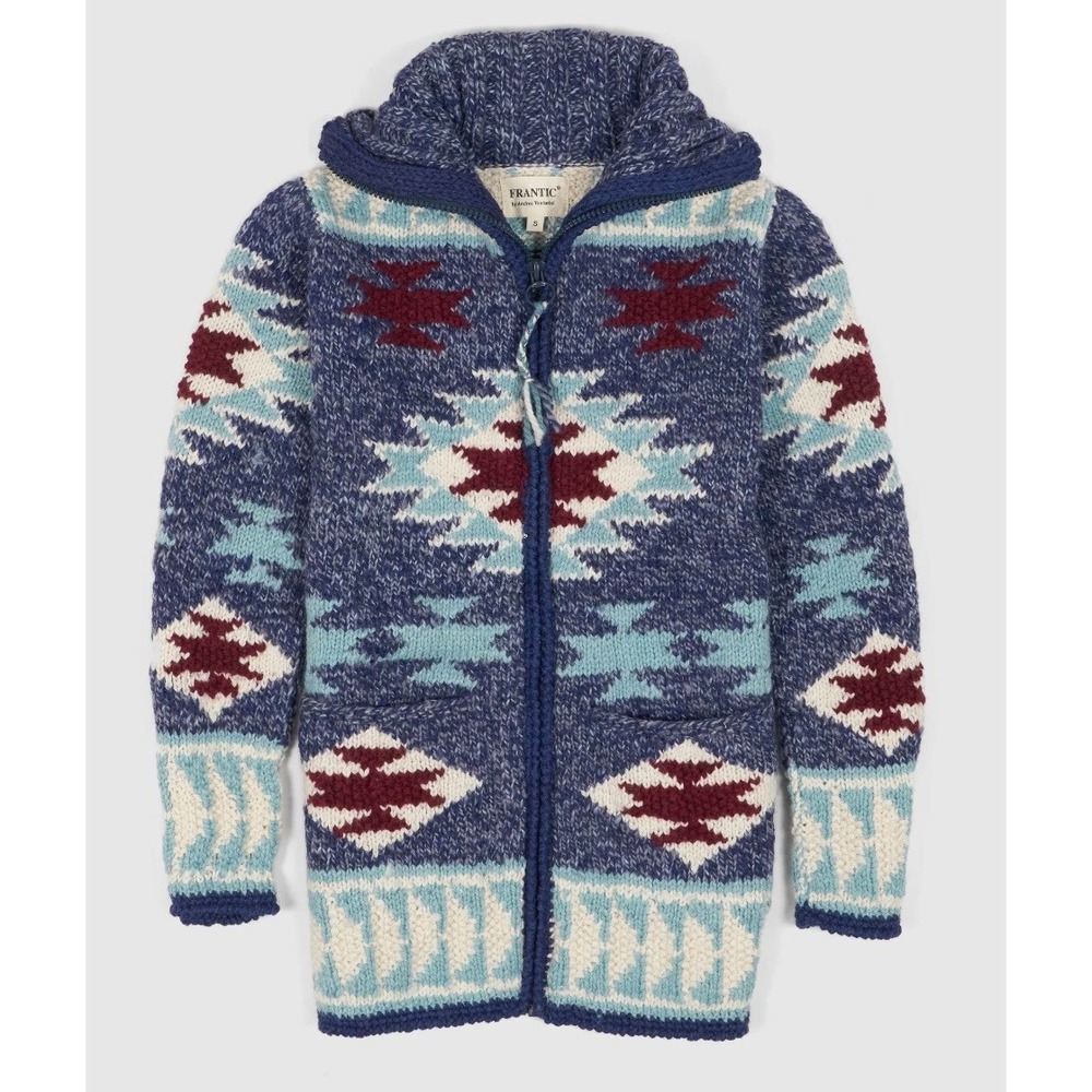 Frantic by Andrea Venturini Hand Knit Pure Wool Southwestern Zip Cardigan Small